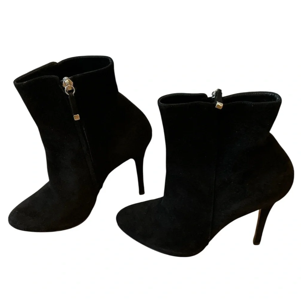 Ralph Lauren Black Suede Stiletto Ankle Boots Purple Label Made in Italy Sz 8.5